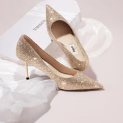 Light Gold Crystal Embellished Heeled Pumps