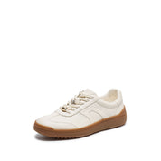 Beige Leather Glue Free Lace Up Runners