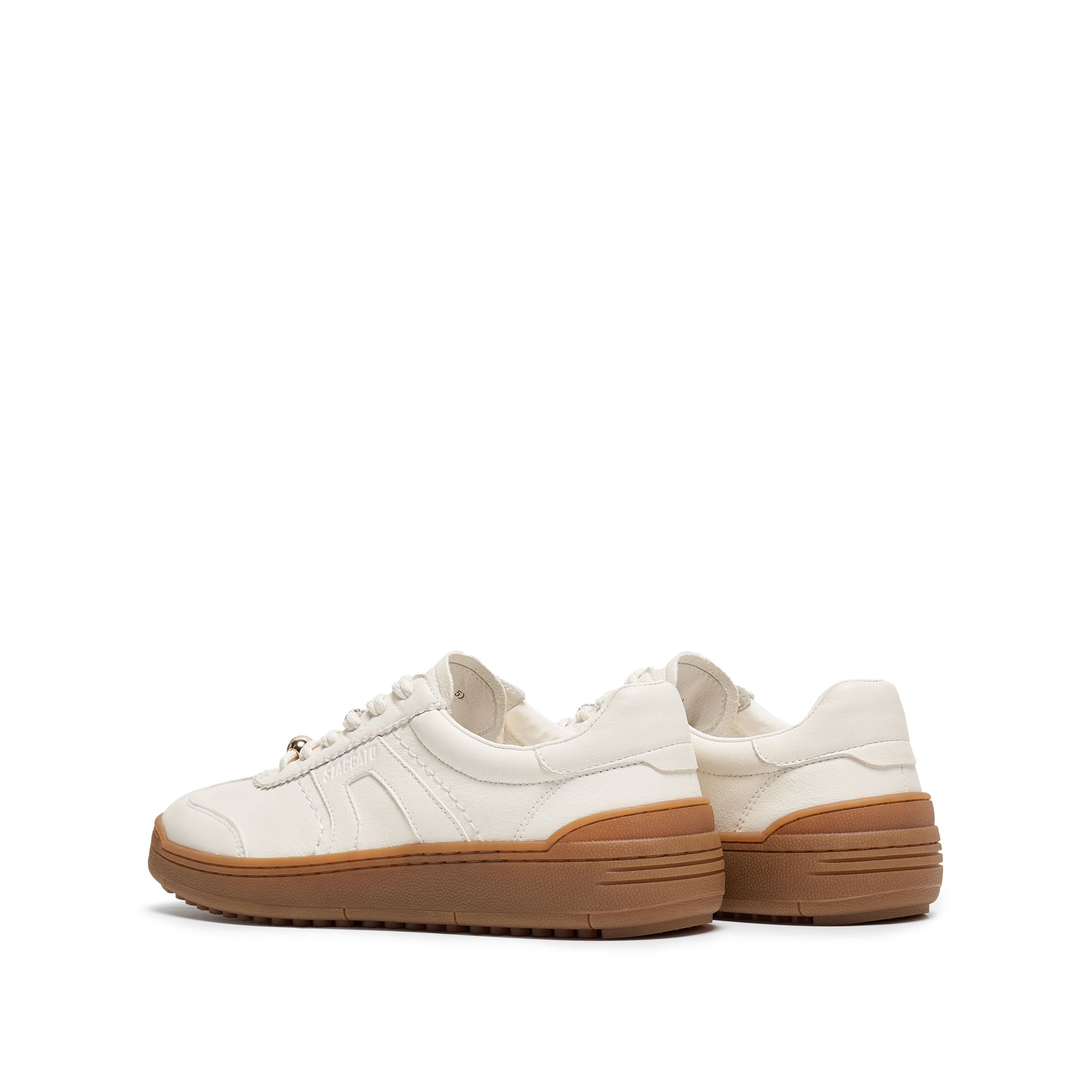 Beige Leather Glue Free Lace Up Runners