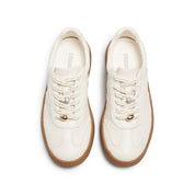 Beige Leather Glue Free Lace Up Runners