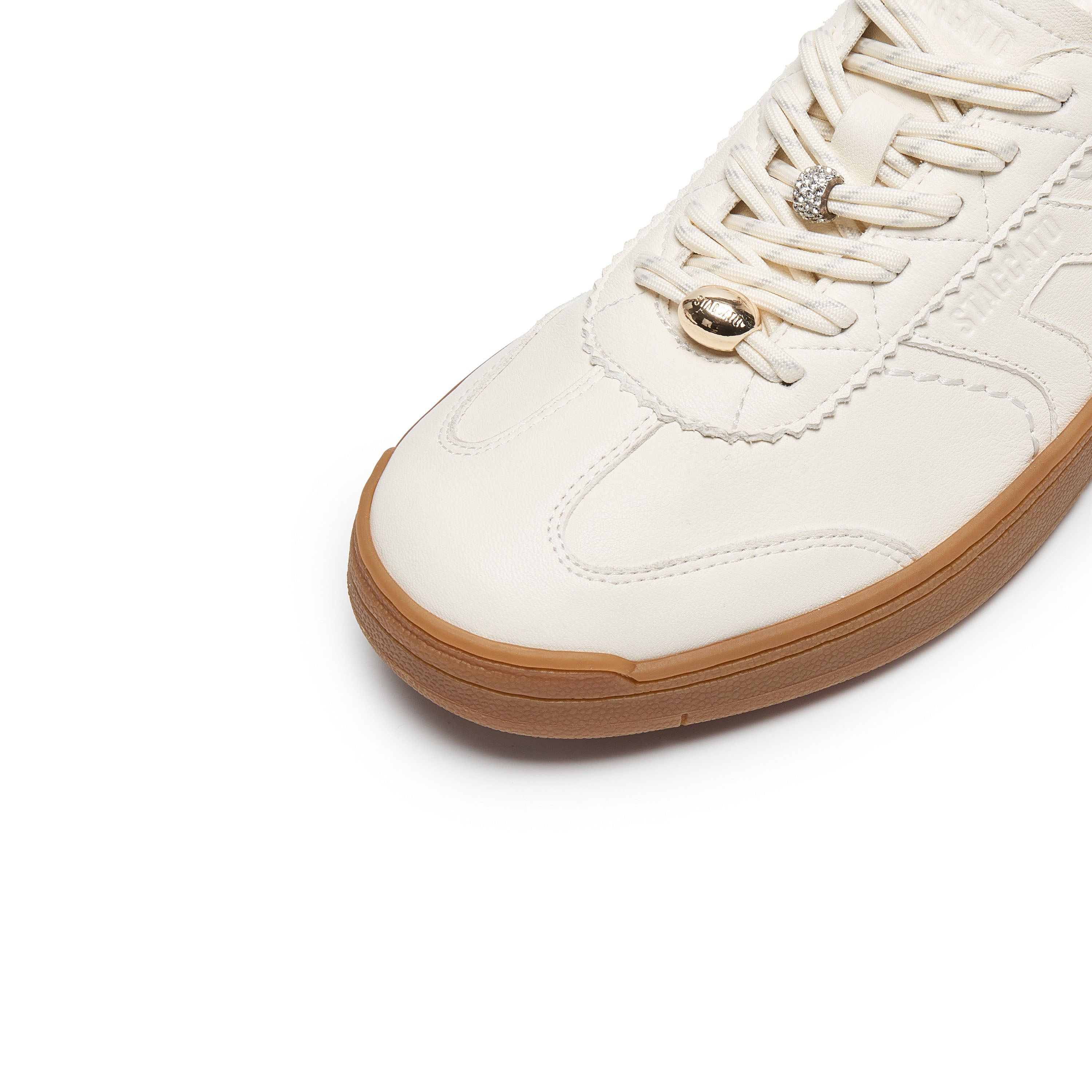 Beige Leather Glue Free Lace Up Runners