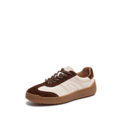 Pastel Brown Leather Glue Free Lace Up Runners