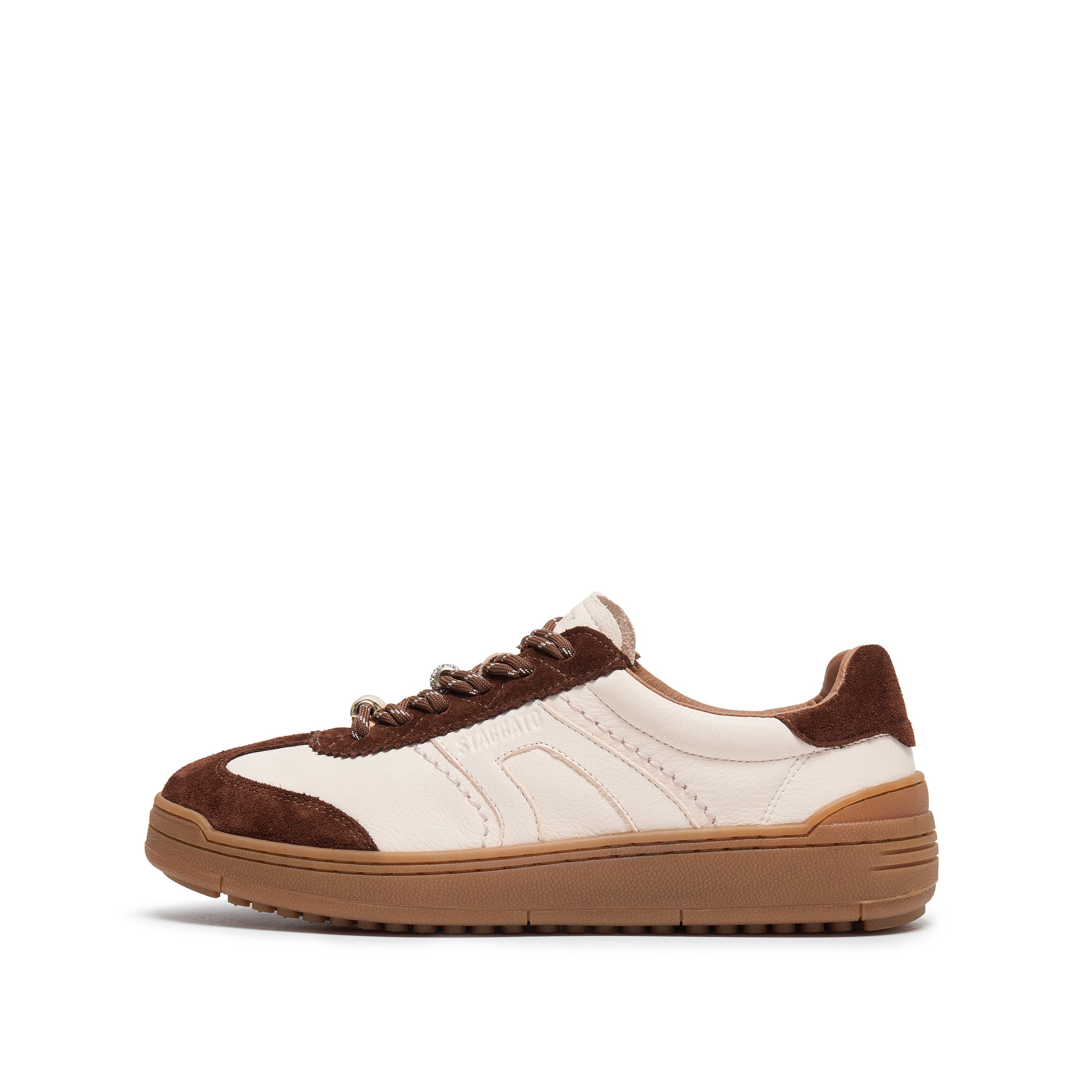 Pastel Brown Leather Glue Free Lace Up Runners