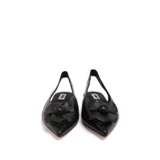Pointed Toe Leather Flower Slingback Flats