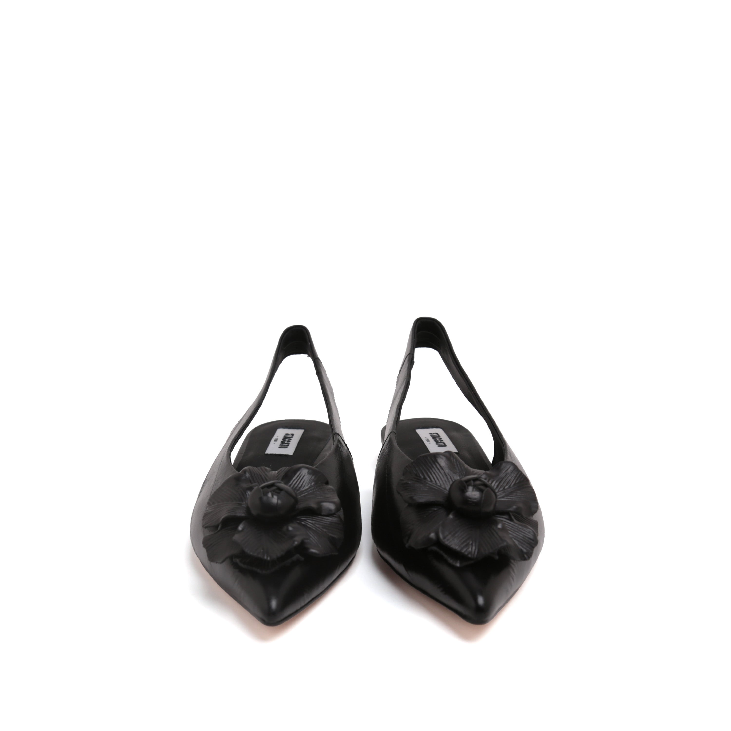 Pointed Toe Leather Flower Slingback Flats