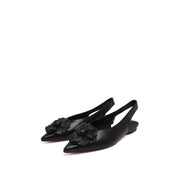 Pointed Toe Leather Flower Slingback Flats