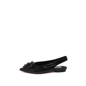 Pointed Toe Leather Flower Slingback Flats