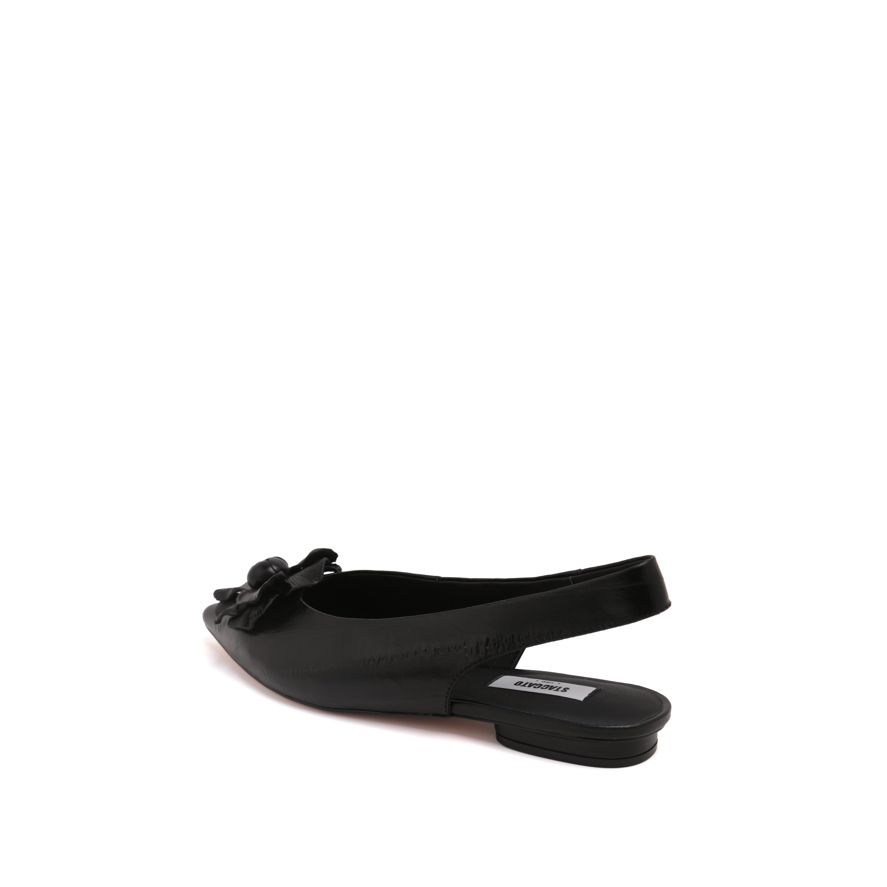 Pointed Toe Leather Flower Slingback Flats