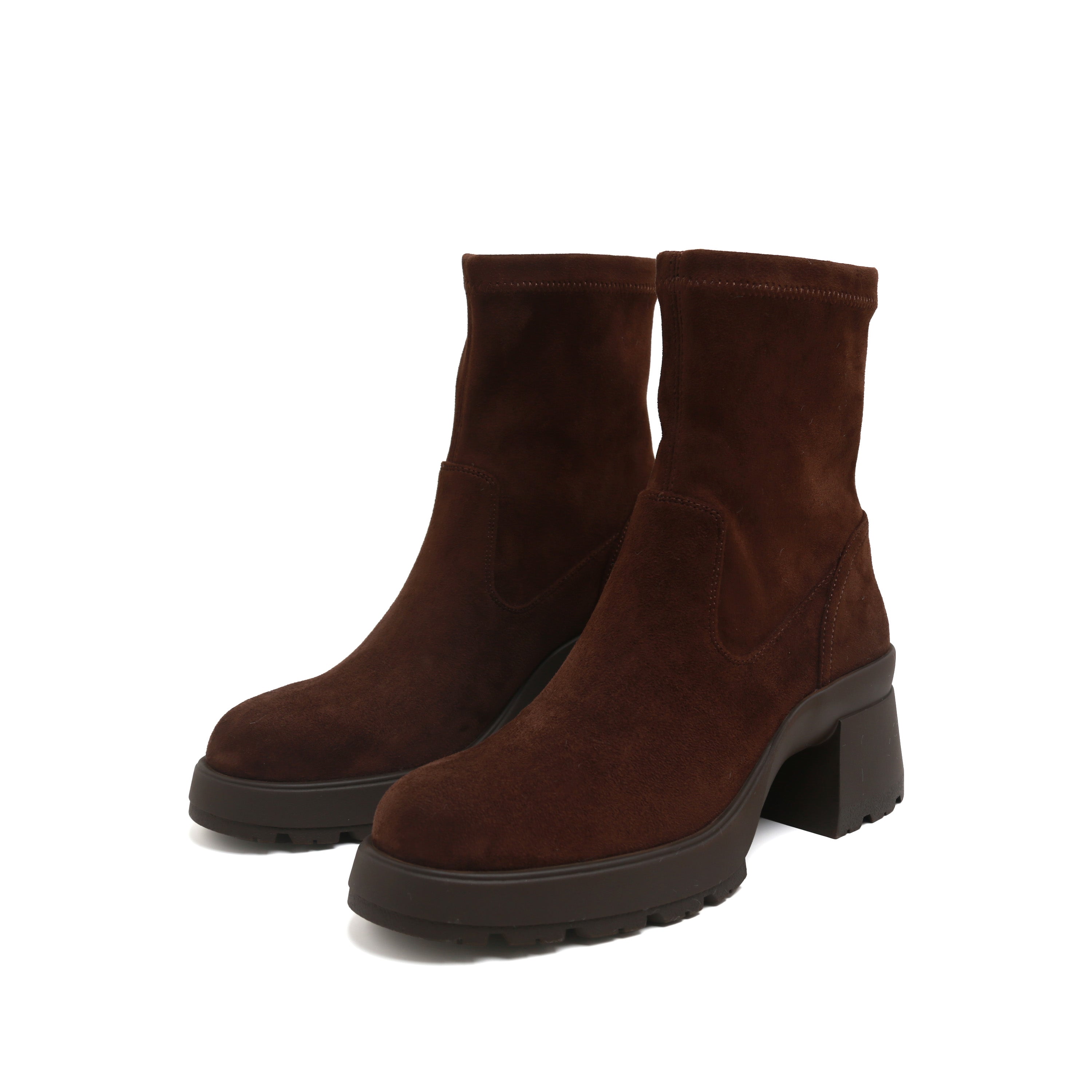 Dark Brown Stretch Silk Ankle Boots