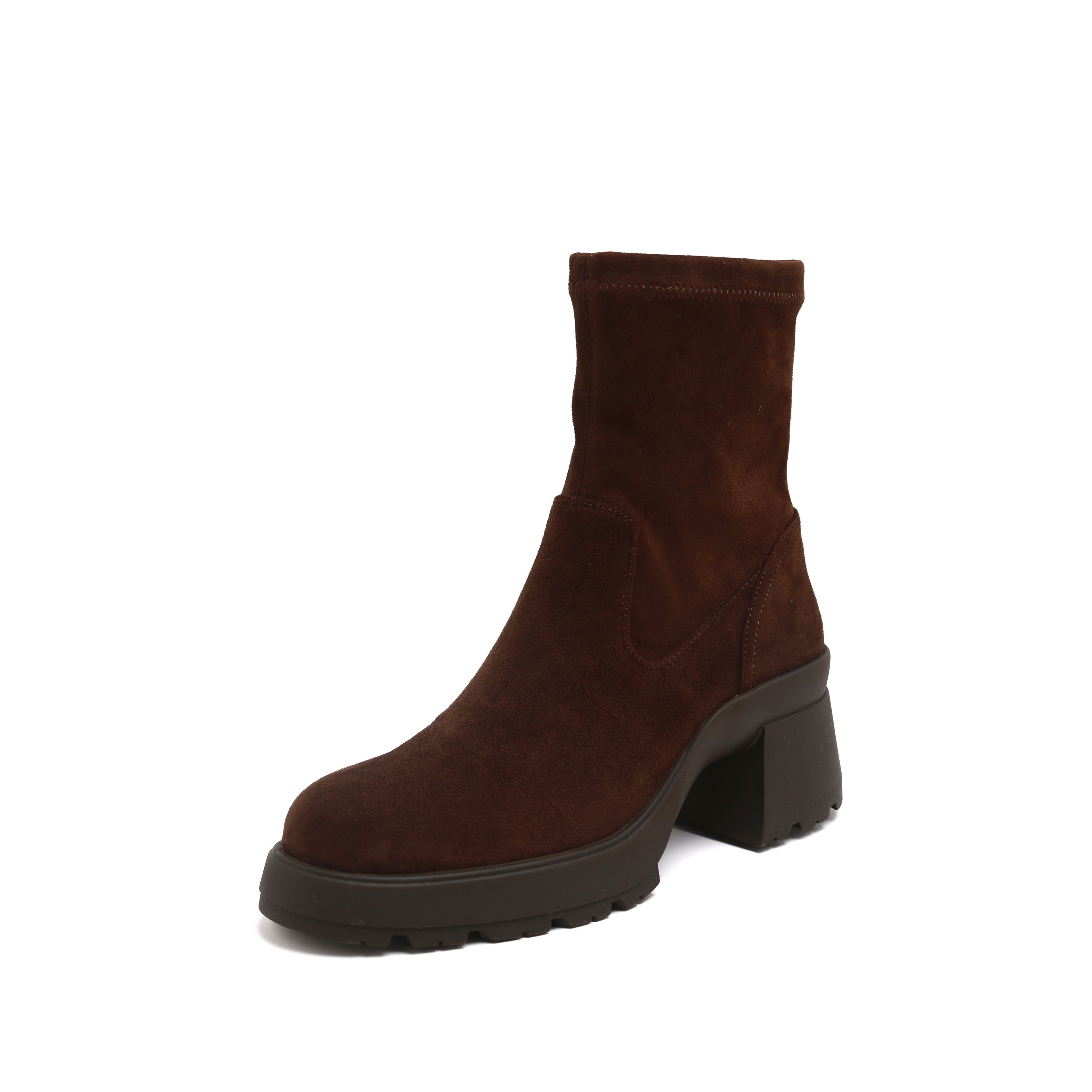 Dark Brown Stretch Silk Ankle Boots