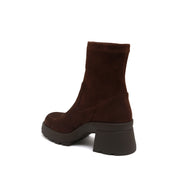 Dark Brown Stretch Silk Ankle Boots