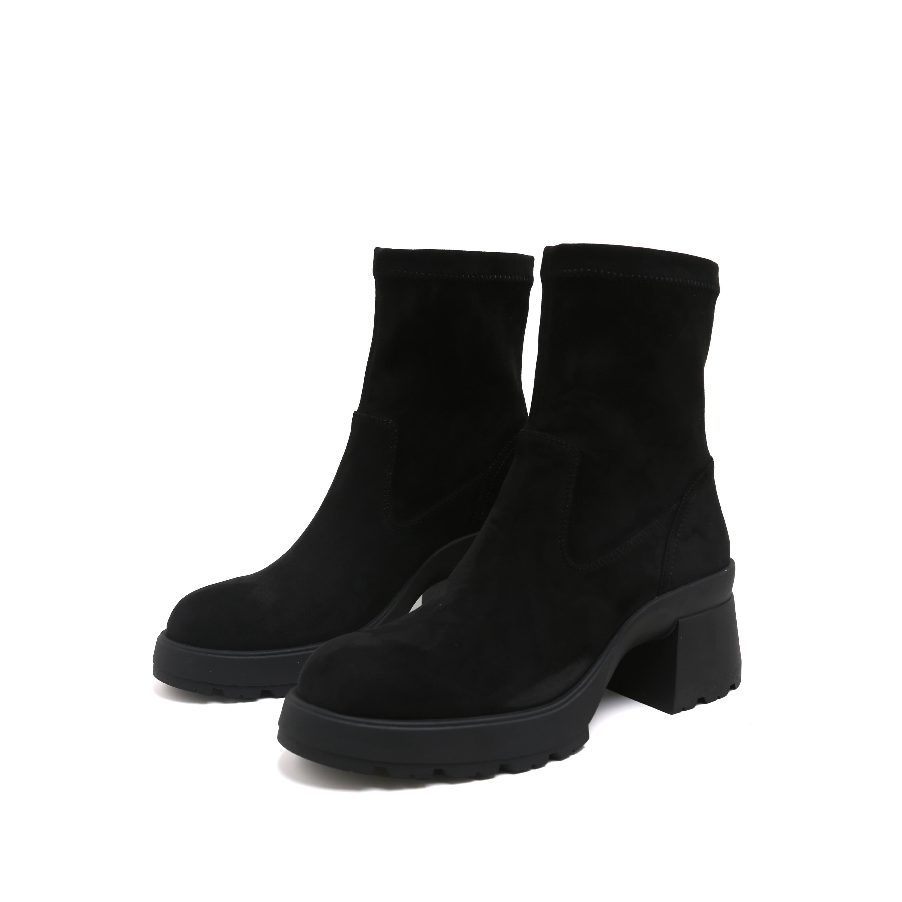 Black Stretch Silk Ankle Boots