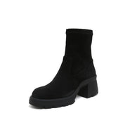 Black Stretch Silk Ankle Boots