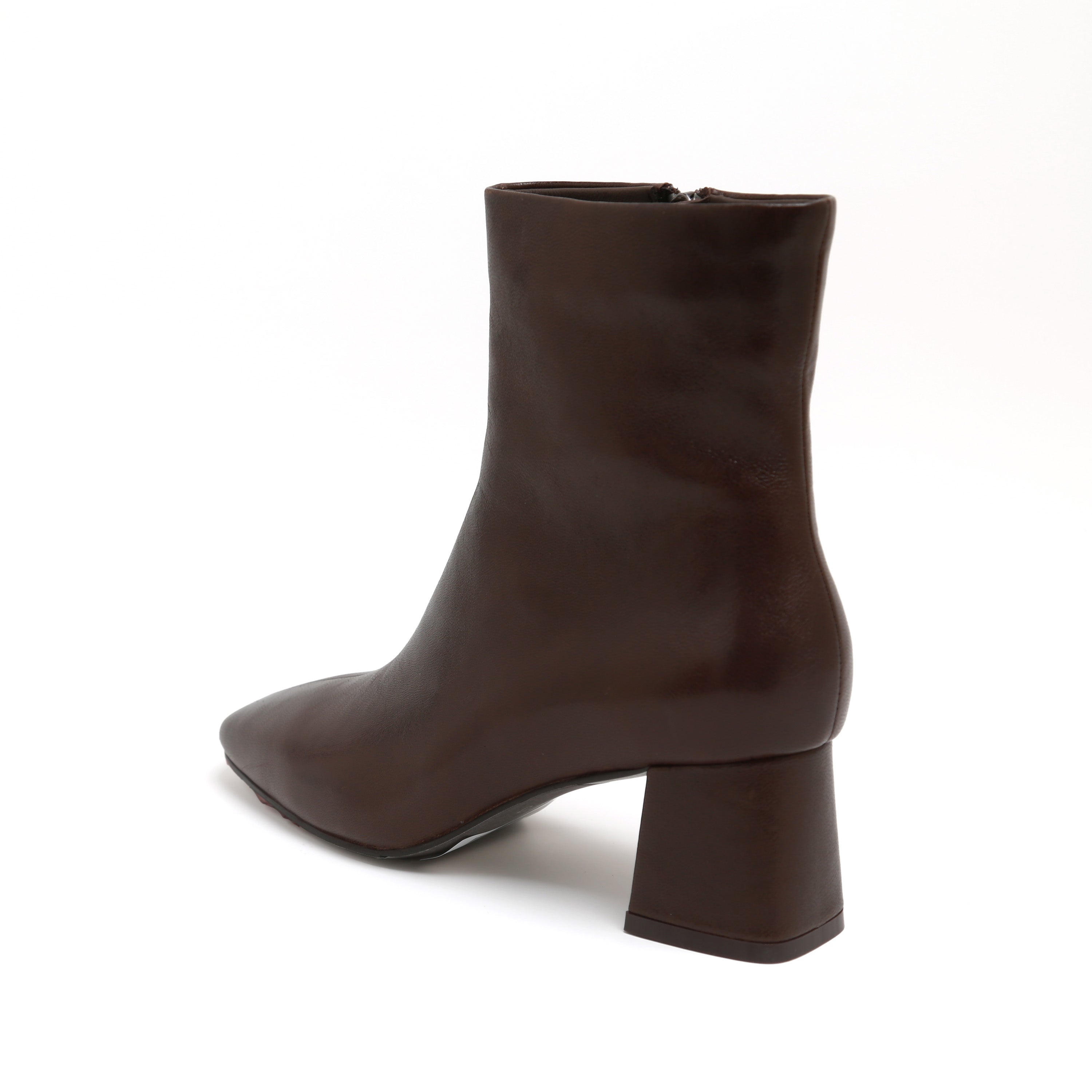 Brown Leather Square-Toe Block Heel Boots