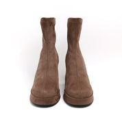 Khaki Suede Platform Stretch Block Heel Sock Boots