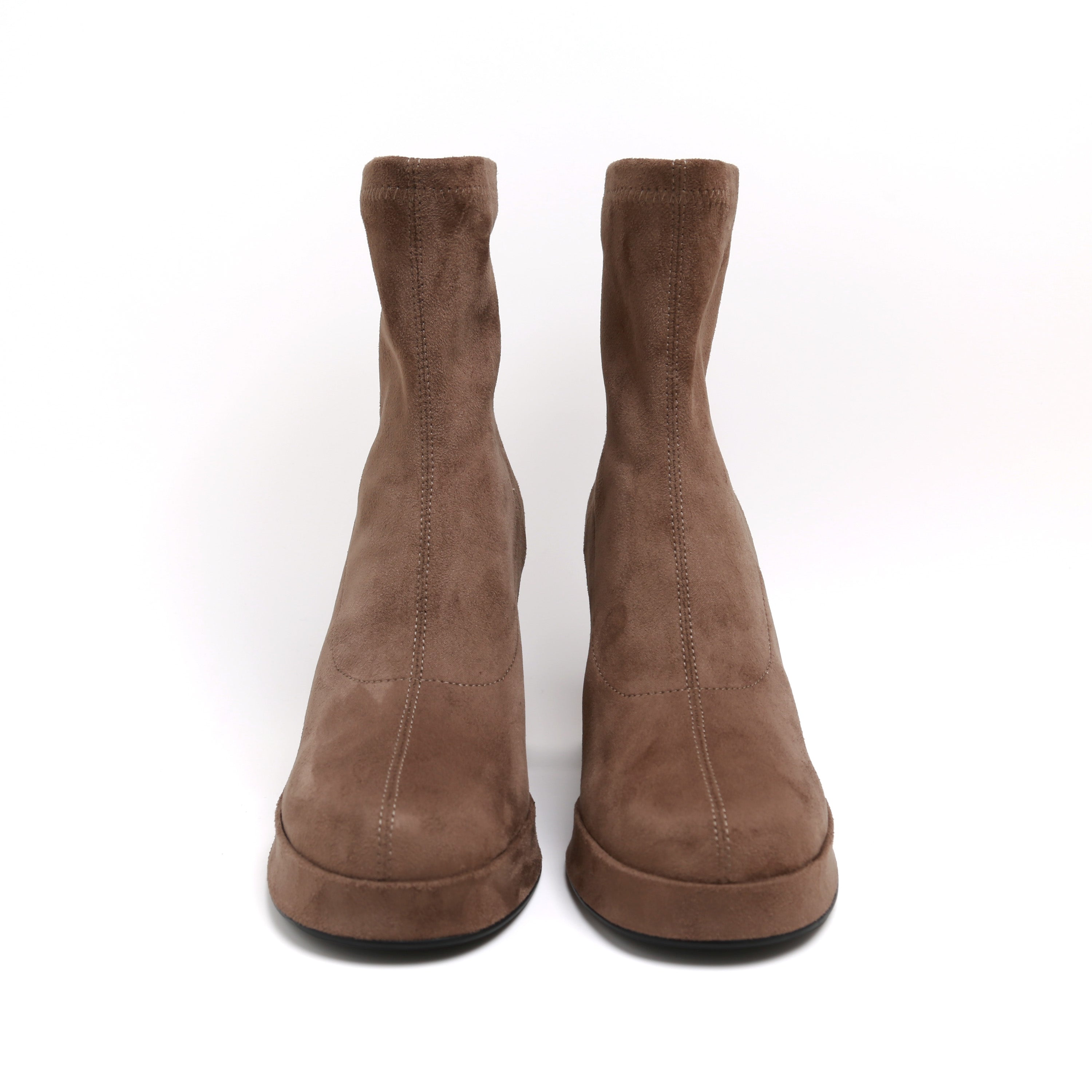 Khaki Suede Platform Stretch Block Heel Sock Boots