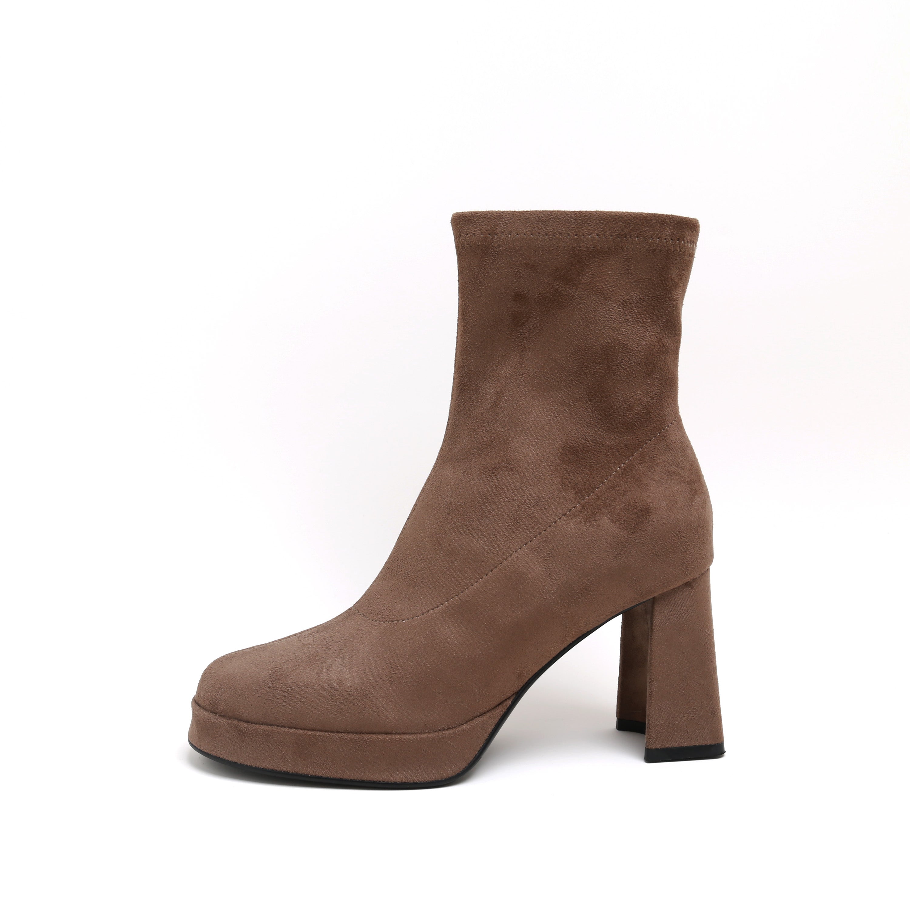 Khaki Suede Platform Stretch Block Heel Sock Boots