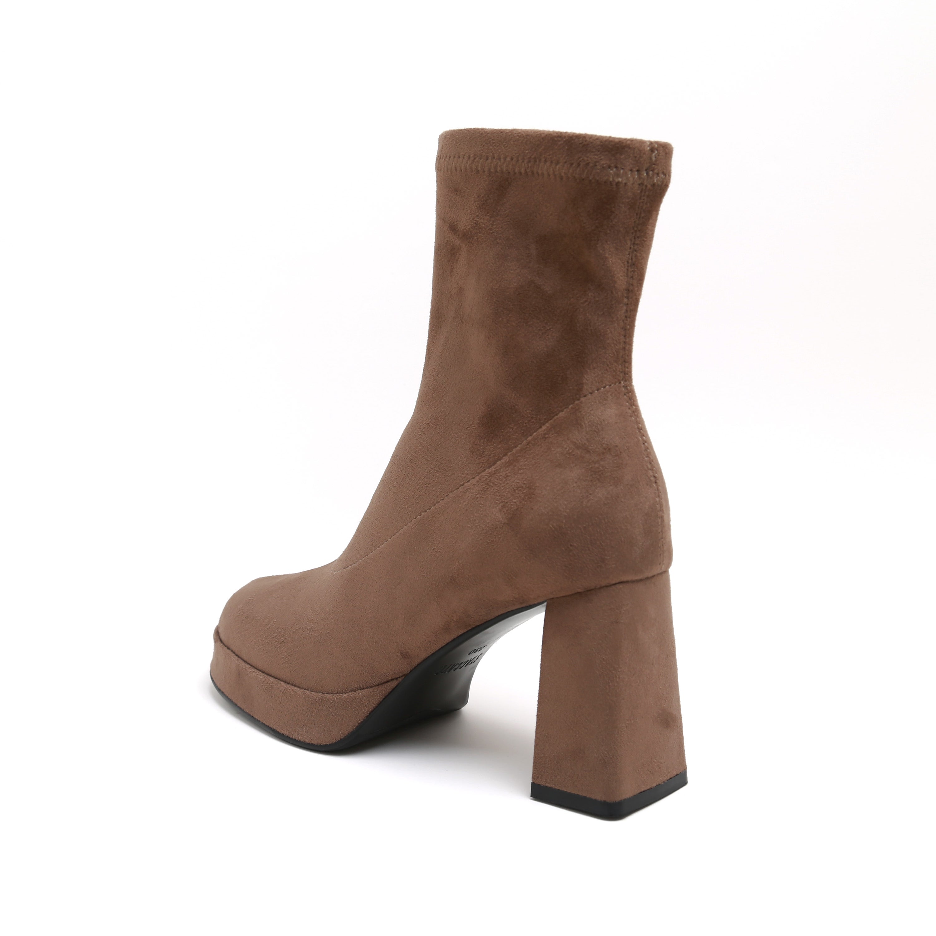 Khaki Suede Platform Stretch Block Heel Sock Boots