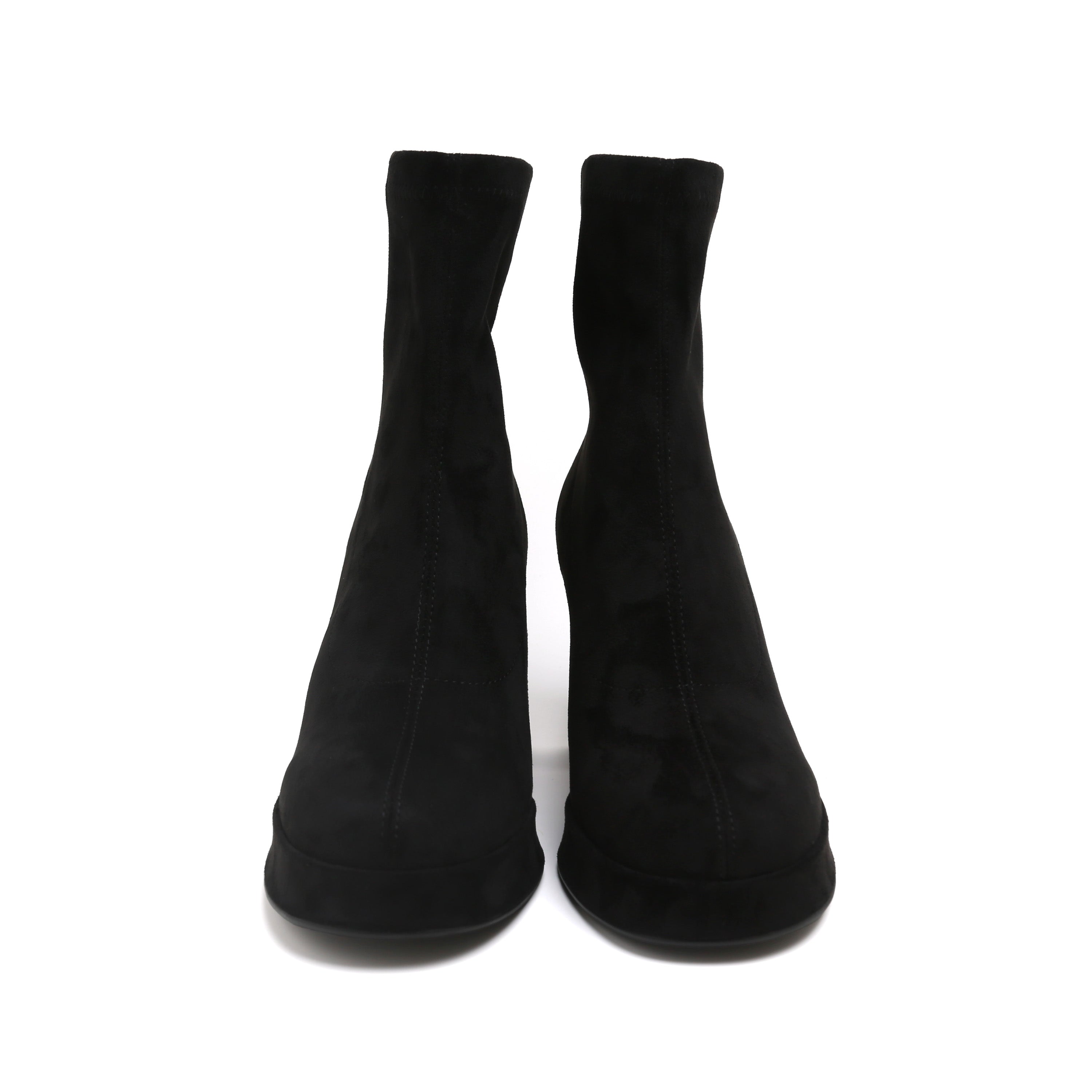 Black Suede Platform Stretch Block Heel Sock Boots