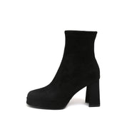 Black Suede Platform Stretch Block Heel Sock Boots