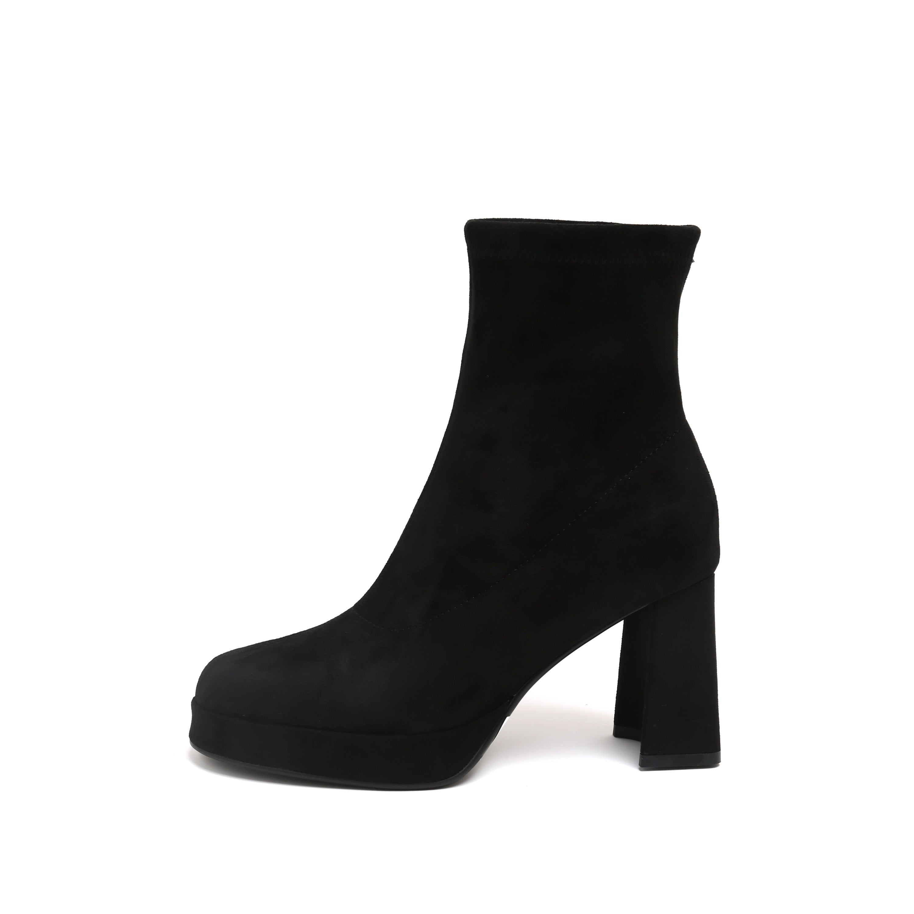 Black Suede Platform Stretch Block Heel Sock Boots