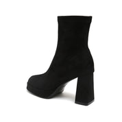 Black Suede Platform Stretch Block Heel Sock Boots