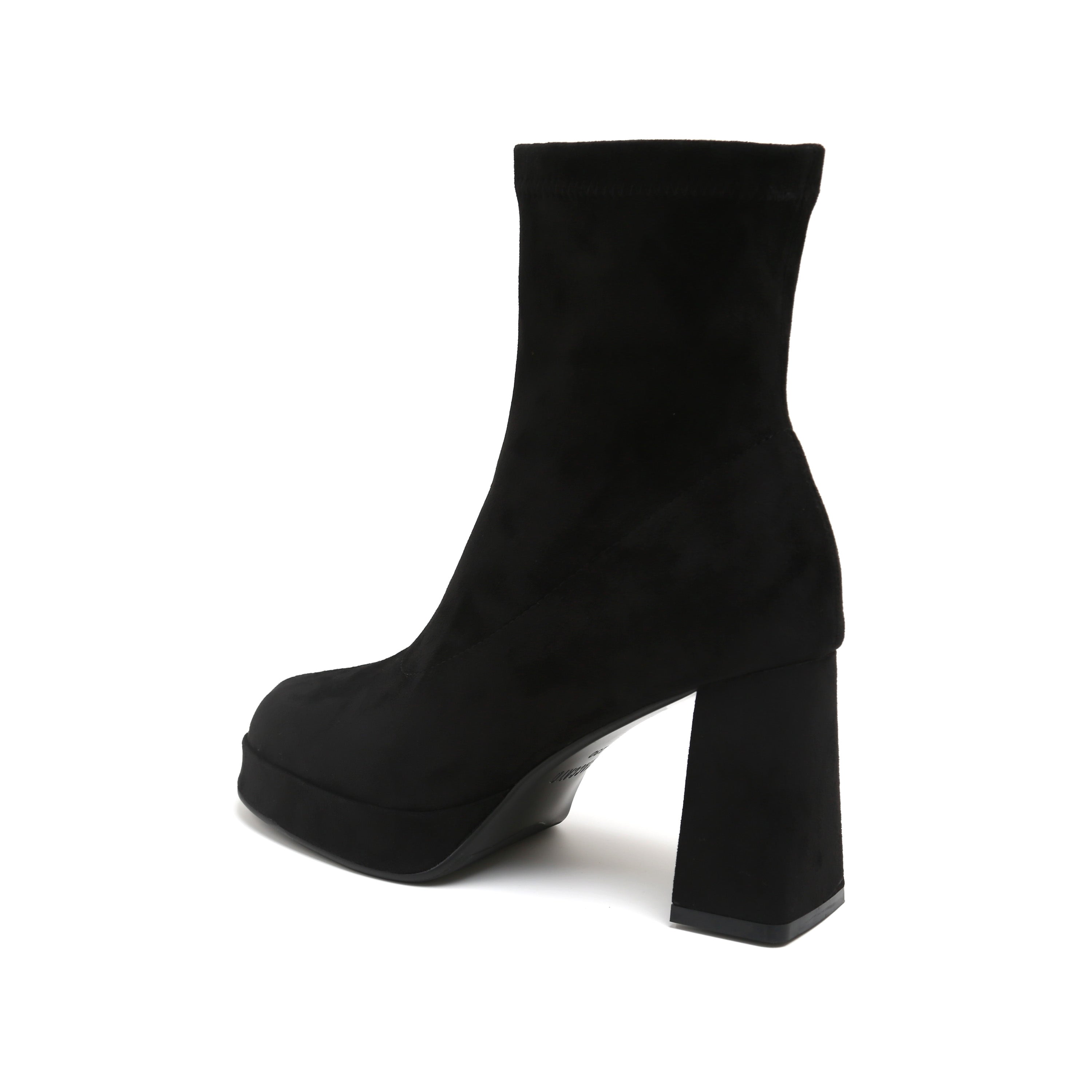 Black Suede Platform Stretch Block Heel Sock Boots