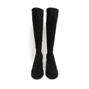 Black Suede Platform Stretch Block Heel Knee-High Boots