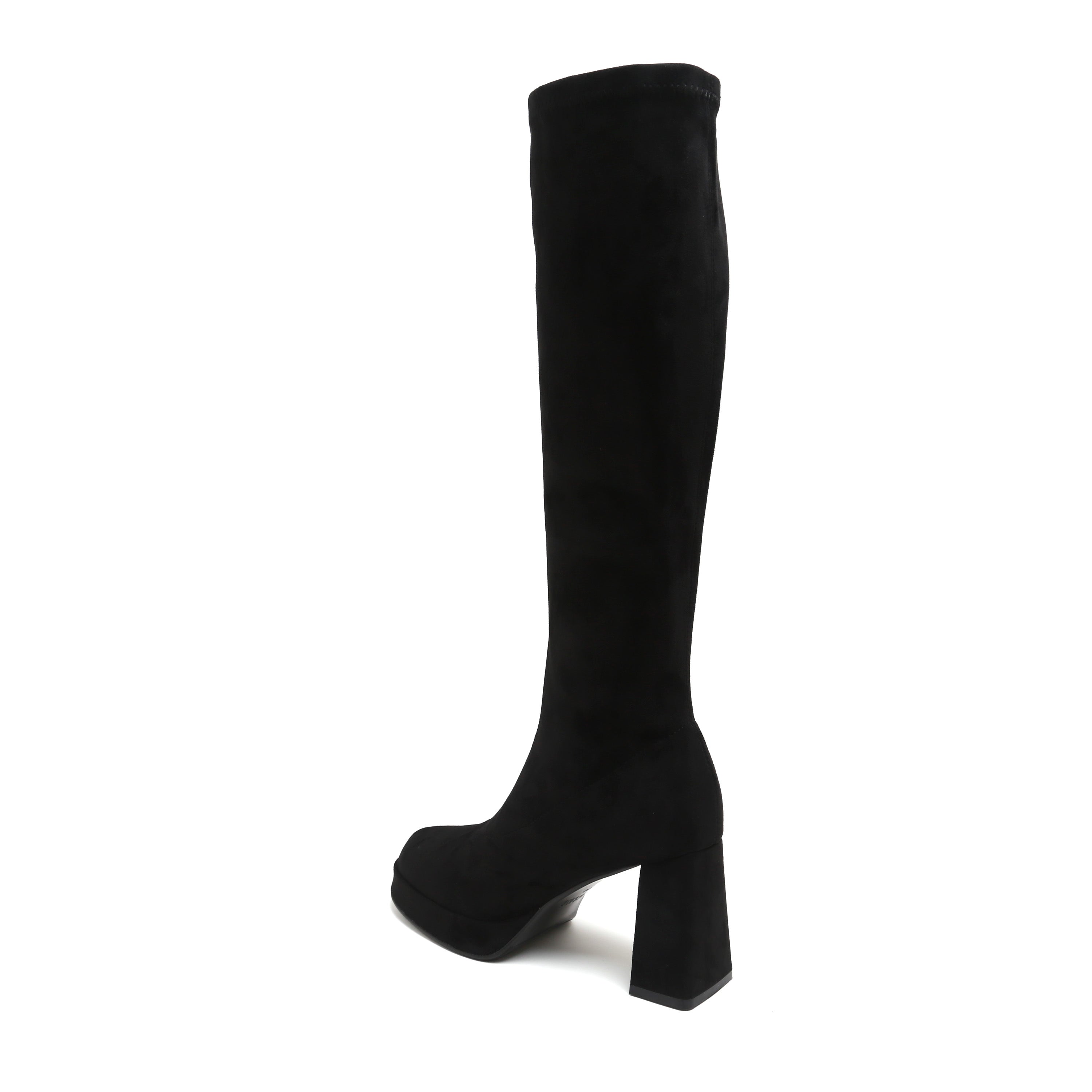 Black Suede Platform Stretch Block Heel Knee-High Boots