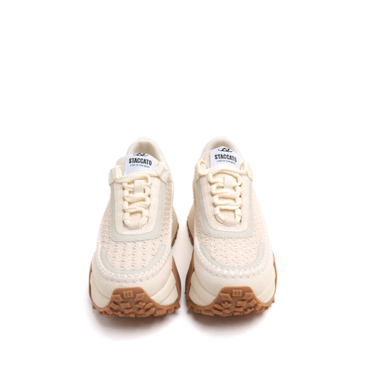 Beige Woven Knit Platform Sneakers