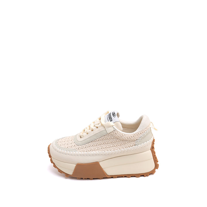 Beige Woven Knit Platform Sneakers