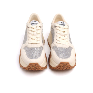 Beige Crystal Covered Platform Sneakers