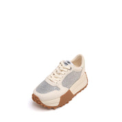 Beige Crystal Covered Platform Sneakers
