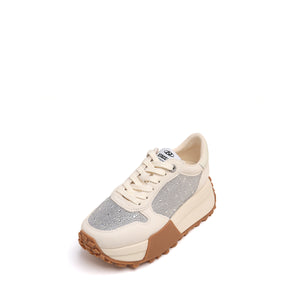 Beige Crystal Covered Platform Sneakers