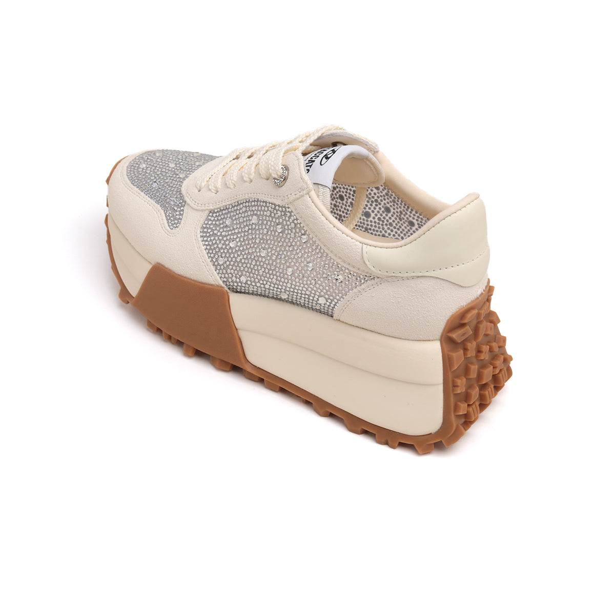 Beige Crystal Covered Platform Sneakers