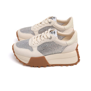 Beige Crystal Covered Platform Sneakers