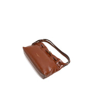 [MIMI] Brown Leather Drawstring Shoulder Bag with Buckle Detail