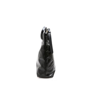 [MIMI] Black Leather Drawstring Shoulder Bag with Buckle Detail