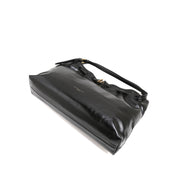 [MIMI] Black Leather Drawstring Shoulder Bag with Buckle Detail