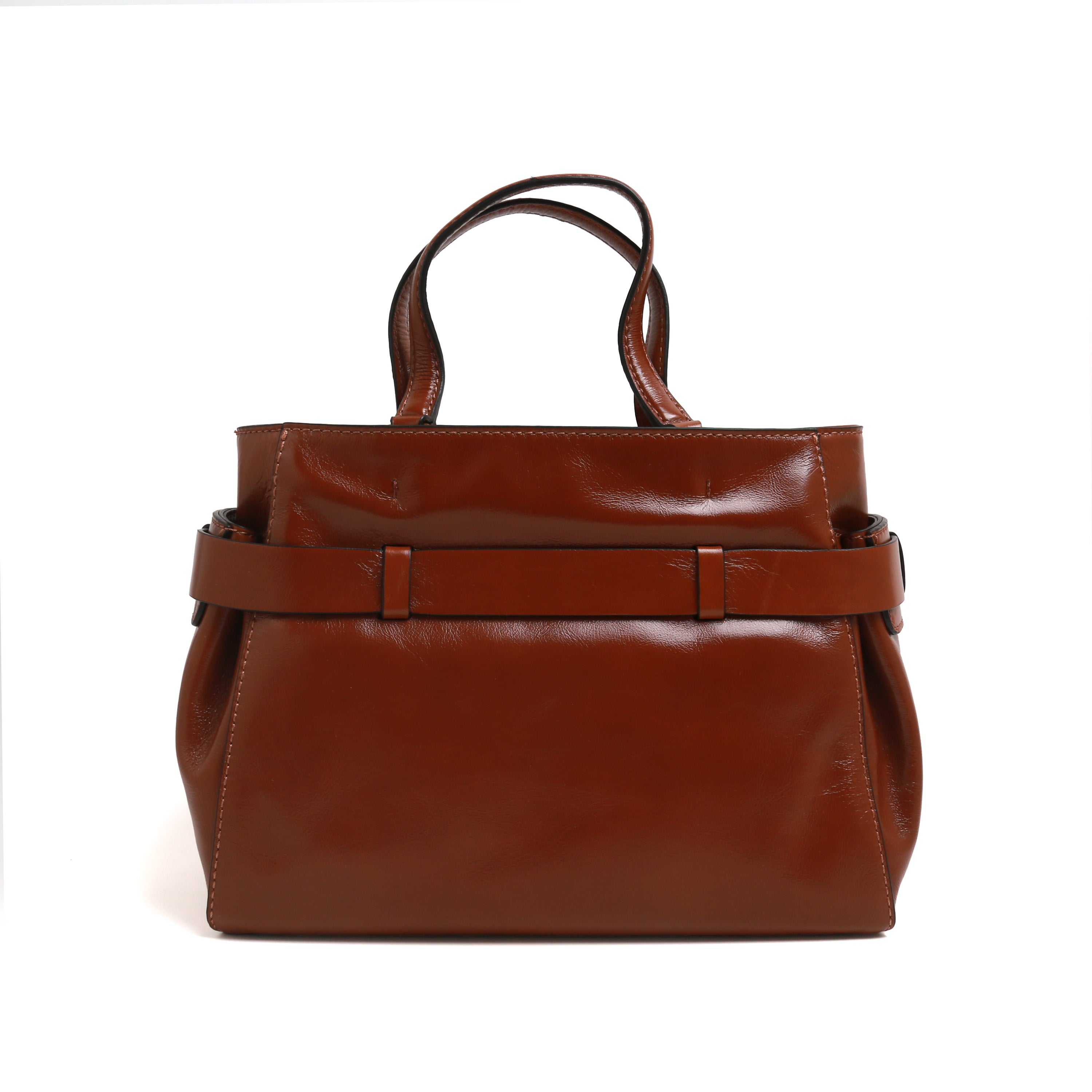 [MIRANDA] Knotted Belt Leather Top-Handle Tote Bag