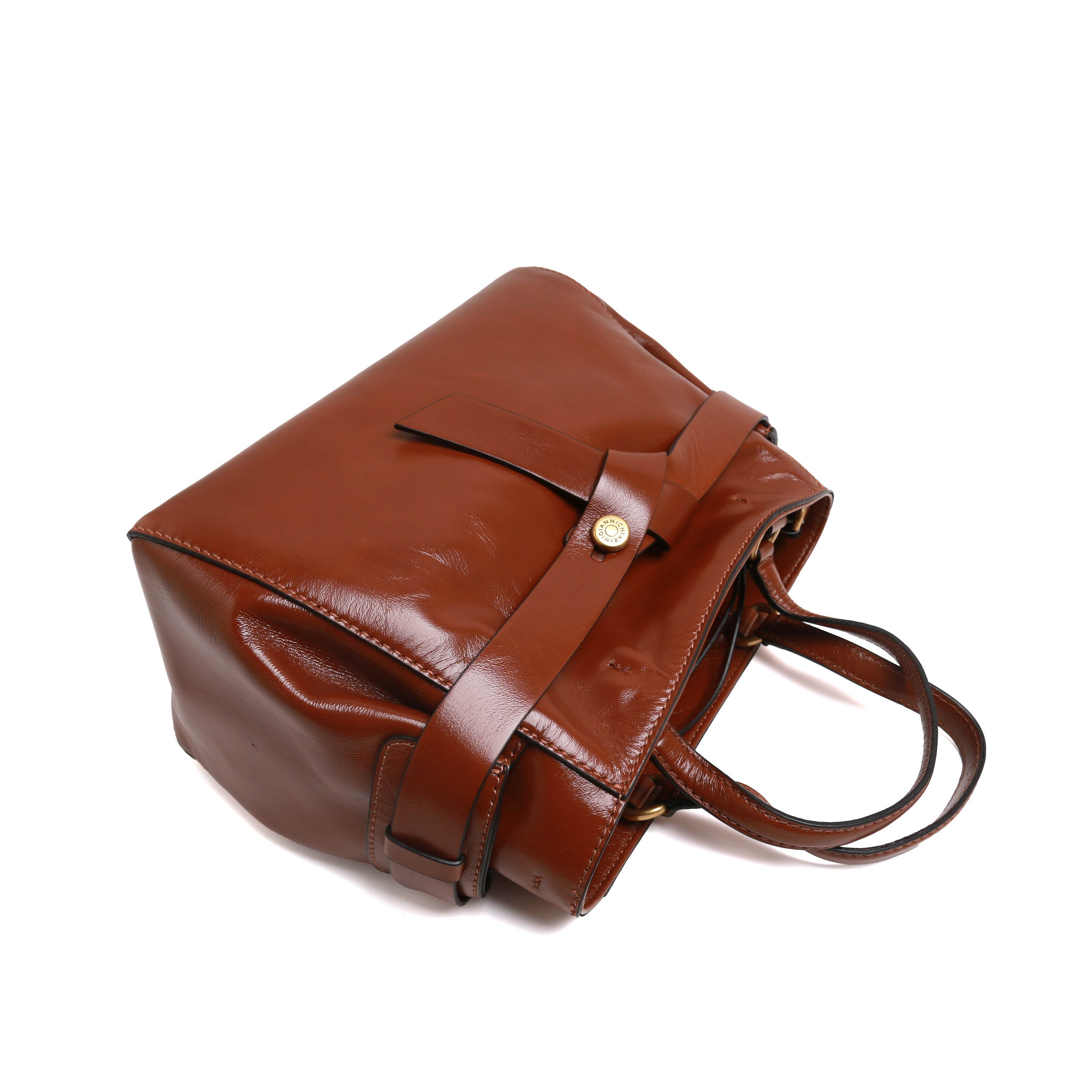 [MIRANDA] Knotted Belt Leather Top-Handle Tote Bag