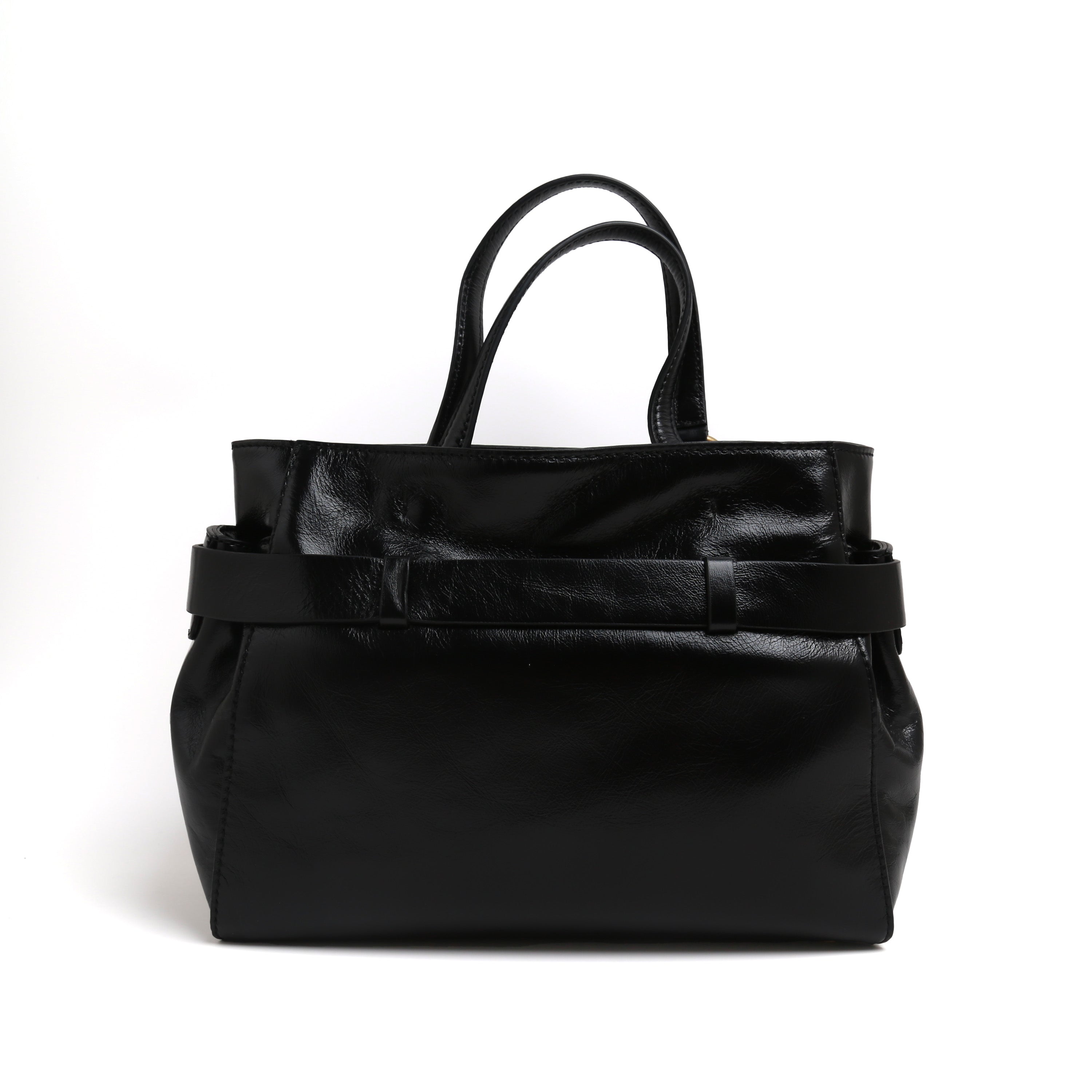 [MIRANDA] Knotted Belt Leather Top-Handle Tote Bag