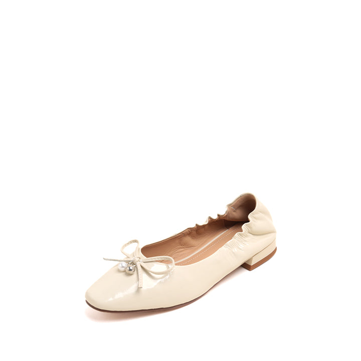 Beige Beams Elastic Leather Ballerina Flats