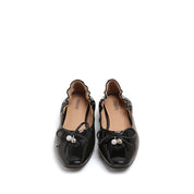 Black Beams Elastic Leather Ballerina Flats