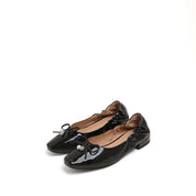 Black Beams Elastic Leather Ballerina Flats
