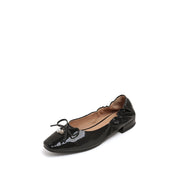 Black Beams Elastic Leather Ballerina Flats