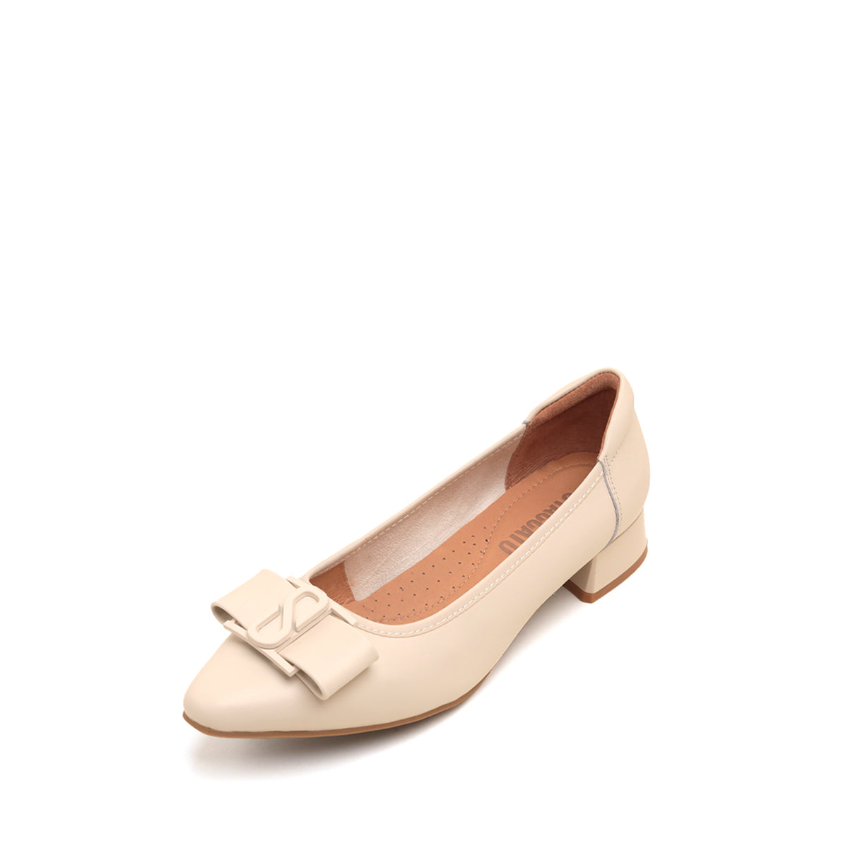 Beige ST Bow Mono Leather Pumps