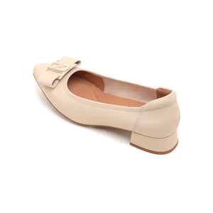 Beige ST Bow Mono Leather Pumps