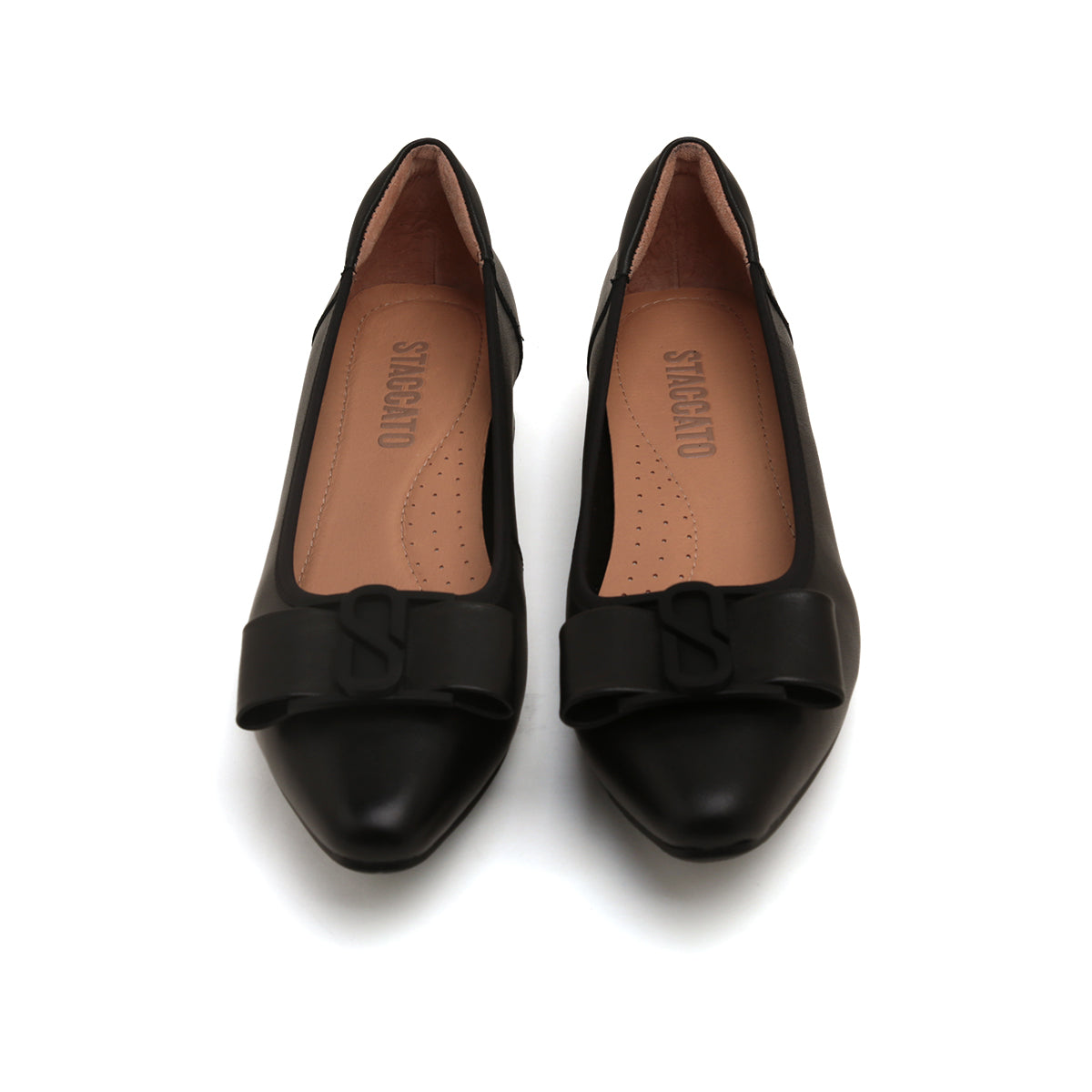 Black ST Bow Mono Leather Pumps