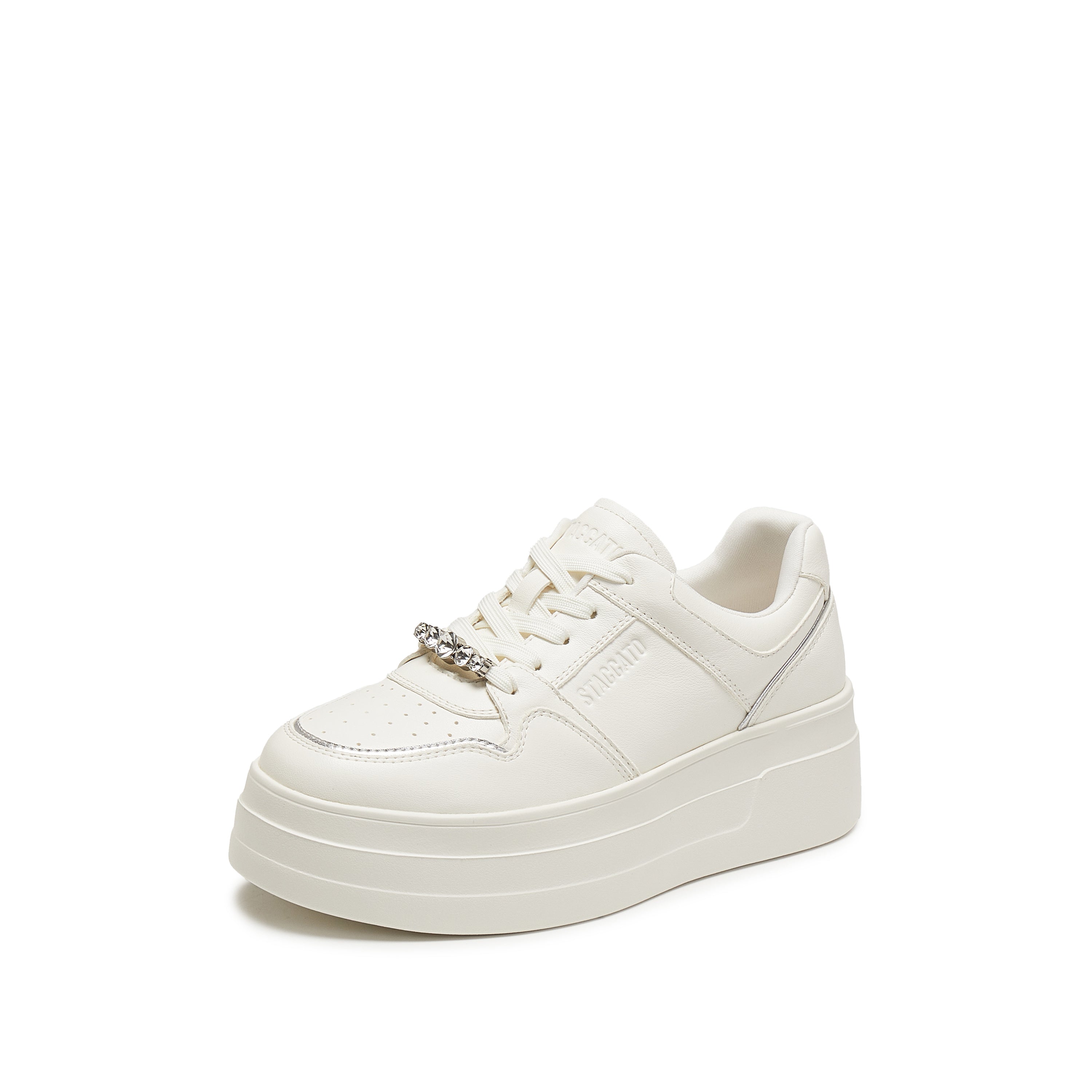 White Crystal Stars White Flatform Sneakers